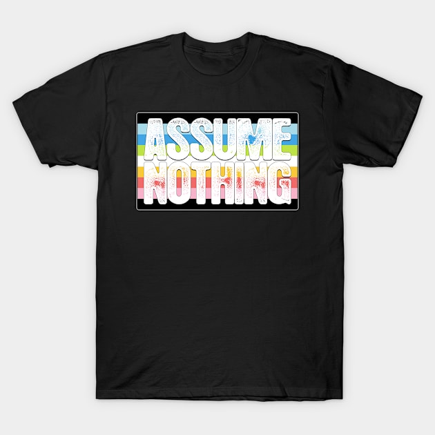 Assume Nothing Queer Pride Flag T-Shirt by wheedesign